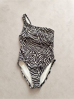 kate spade One-Shoulder Zebra Print One-Piece Swimsuit - Black & White